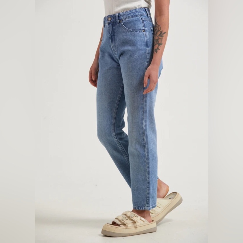 Afends Violet Hemp Denim Straight Leg Jean in worn blue